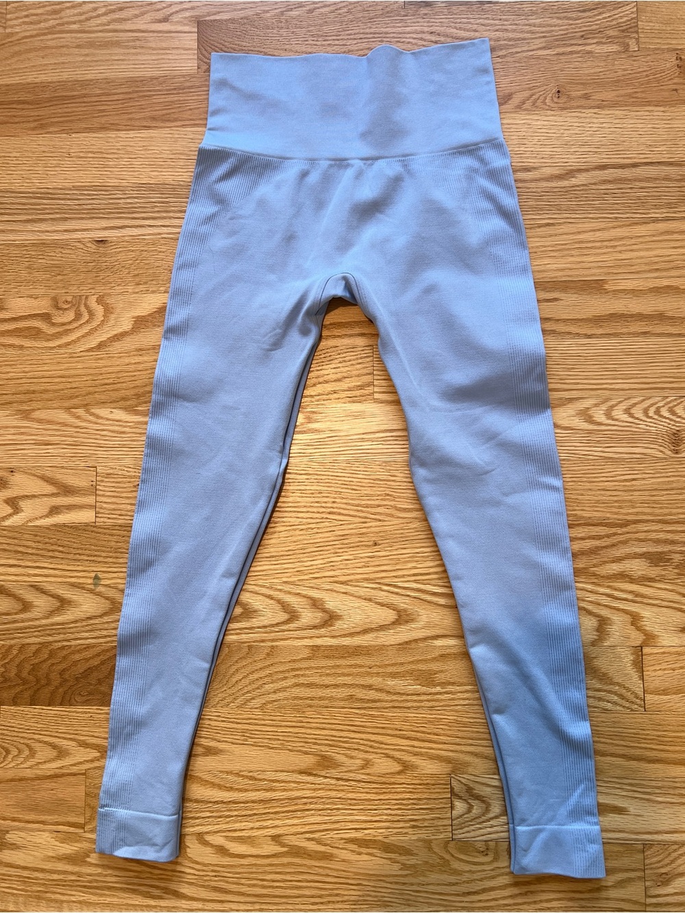 SET ACTIVE Mist Blue Ribbed High-Waist Leggings | Seamless 7/8 | Size S